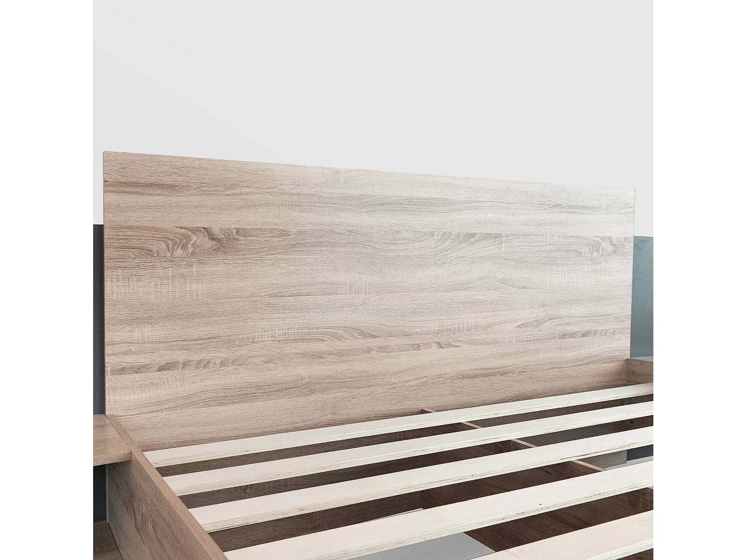 Lit adulte 160x200 cm lit double avec 2 tables de chevet - en bois - gris - sans matelas