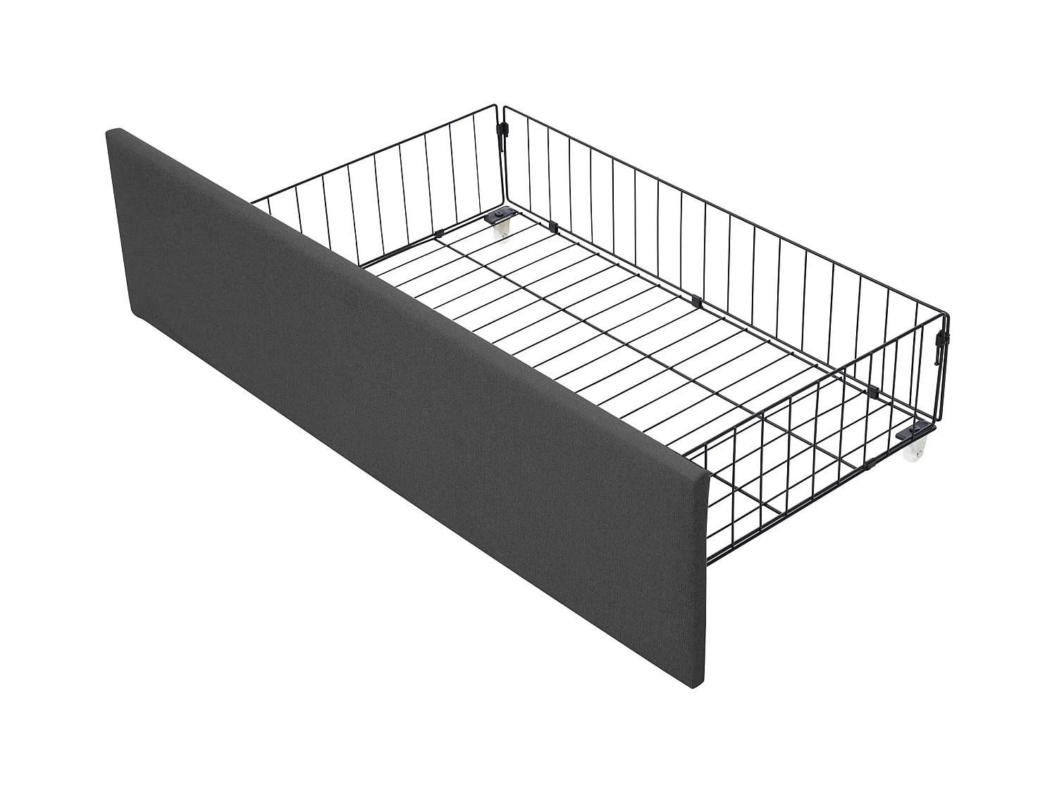 Bett 90 x 200 cm – graues Leinen – Kinderbett mit verstellbarem Kopfteil und 2 Schubladen – LED-Beleuchtung – ohne Matratze