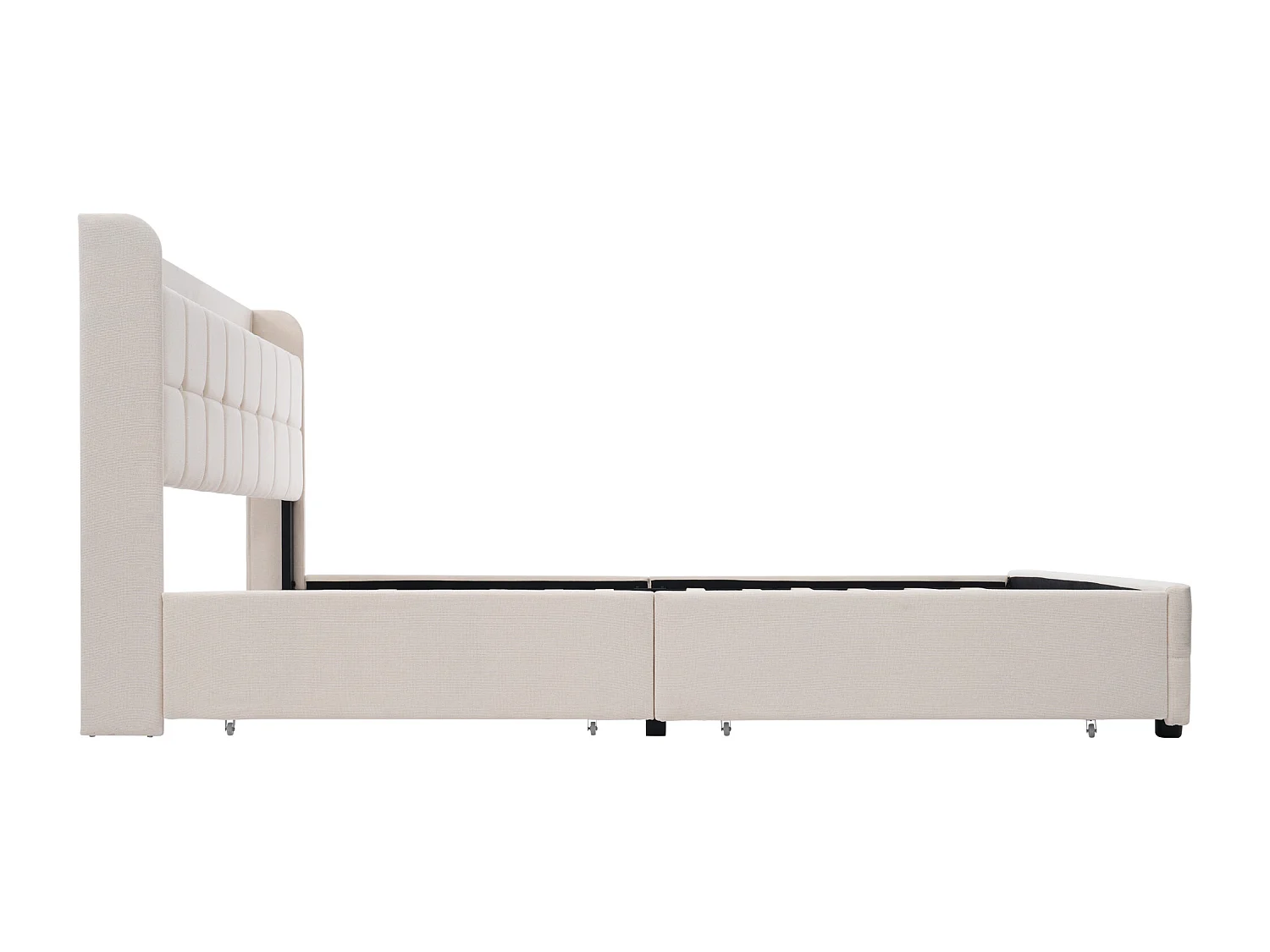 Cama tapizada 180x200 cm con USB, LED y 2 cajones - Madera - Beige (sin colchón)