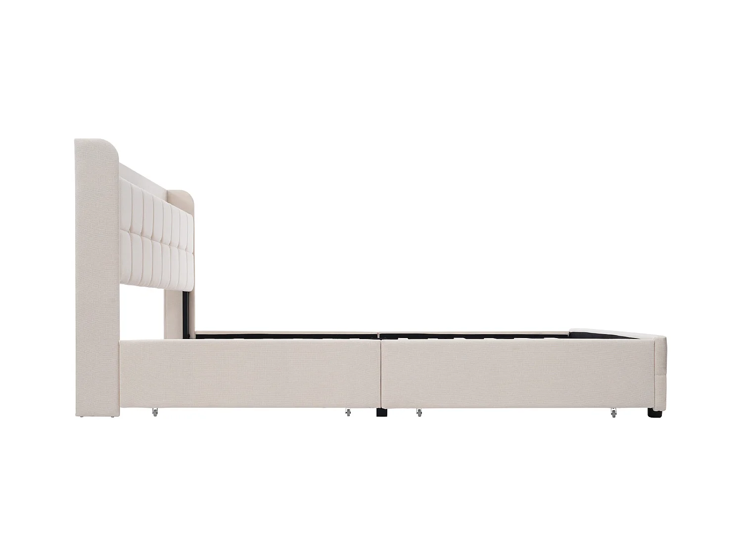 Bett 180 x 200 cm – beiges Leinen – Doppelbett mit LED-Beleuchtung und USB-Ladefunktion – 4 Schubladen – ohne Matratze