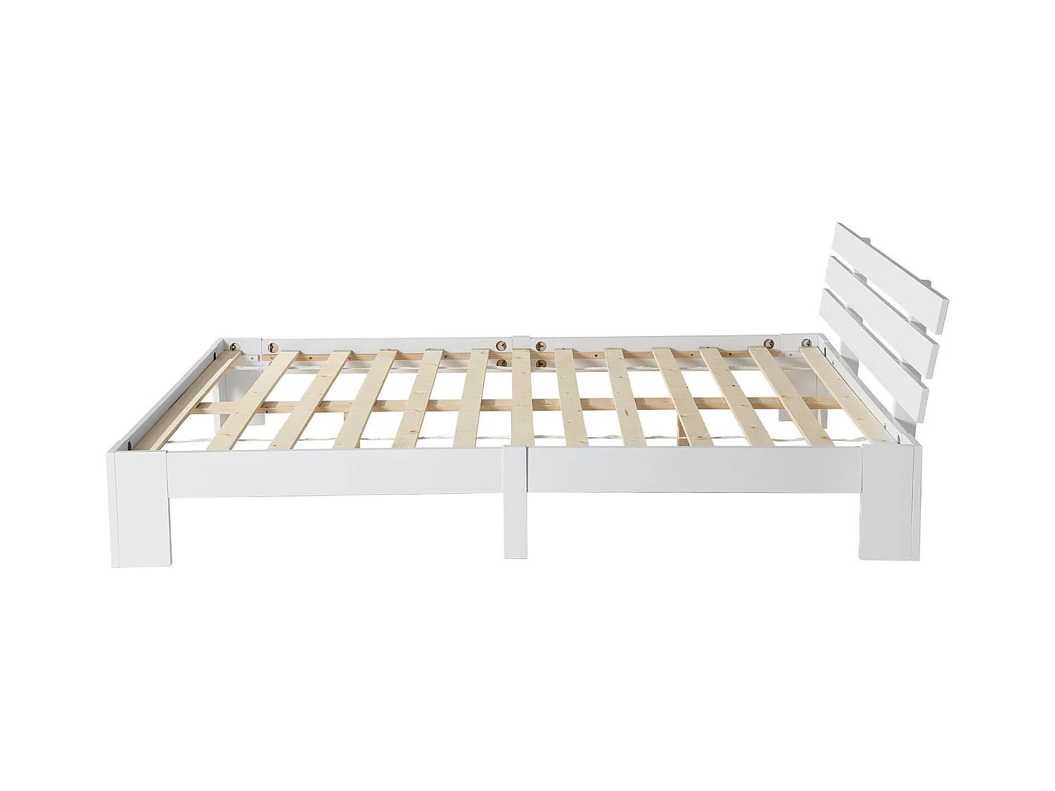 Lit en bois massif 140 x 200 cm, avec tête de lit et sommier à lattes - blanc, sans matelas