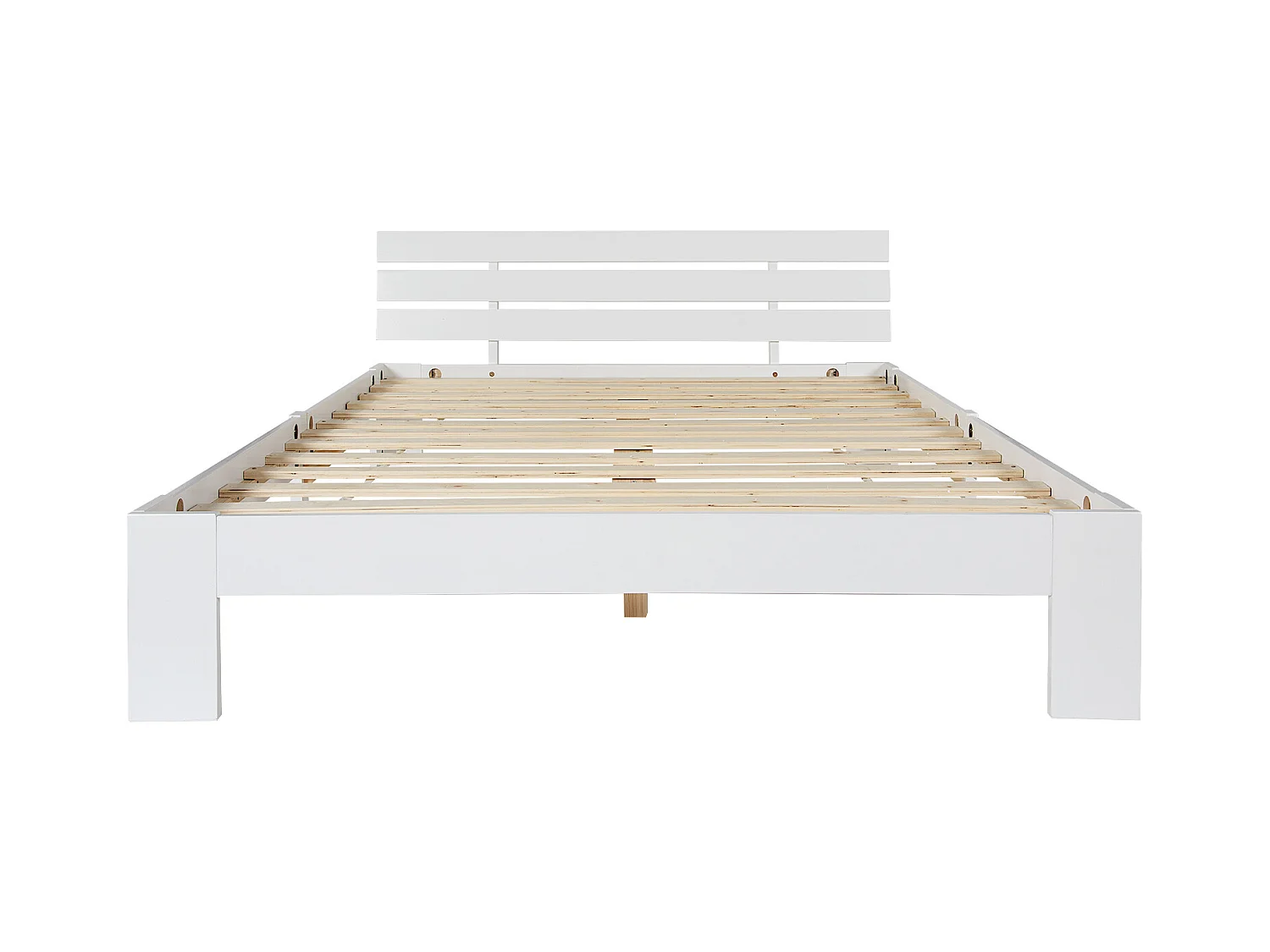 Lit en bois massif 140 x 200 cm, avec tête de lit et sommier à lattes - blanc, sans matelas
