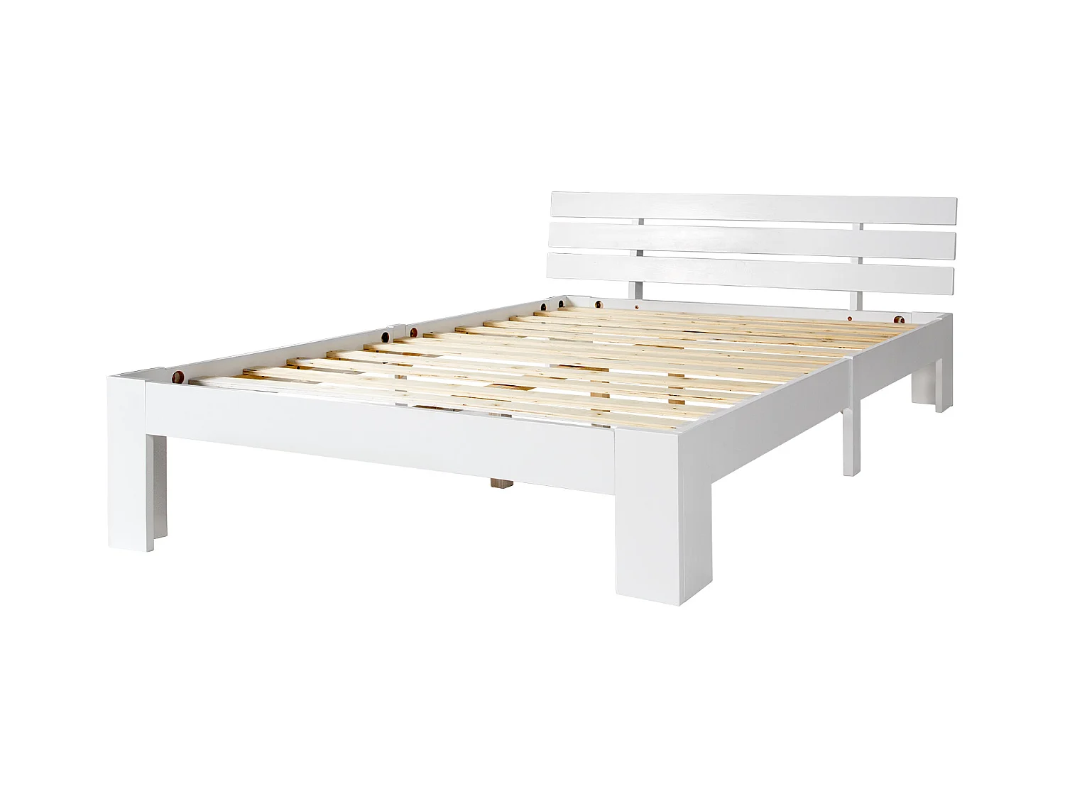 Lit en bois massif 140 x 200 cm, avec tête de lit et sommier à lattes - blanc, sans matelas