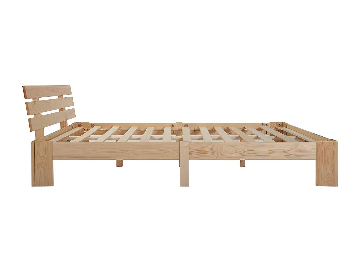 Lit en bois massif 140 x 200 cm, avec tête de lit et sommier à lattes - naturel, sans matelas