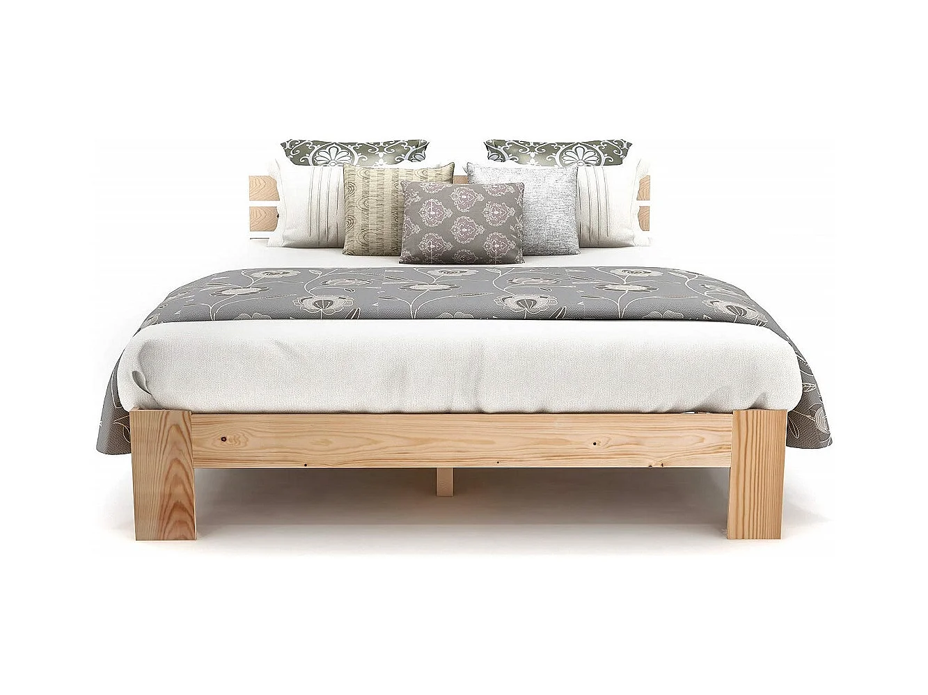 Lit en bois massif 140 x 200 cm, avec tête de lit et sommier à lattes - naturel, sans matelas