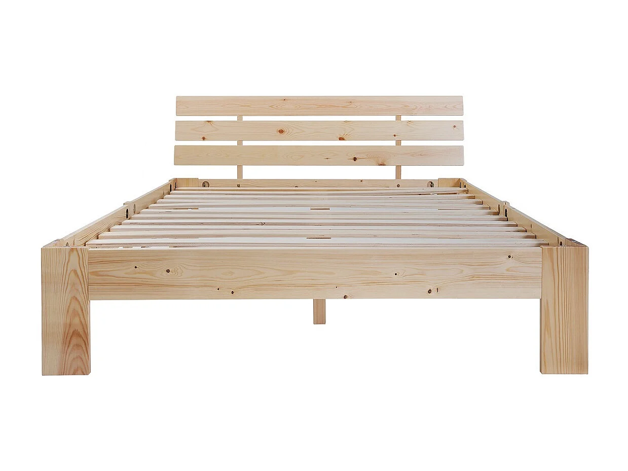 Lit en bois massif 140 x 200 cm, avec tête de lit et sommier à lattes - naturel, sans matelas