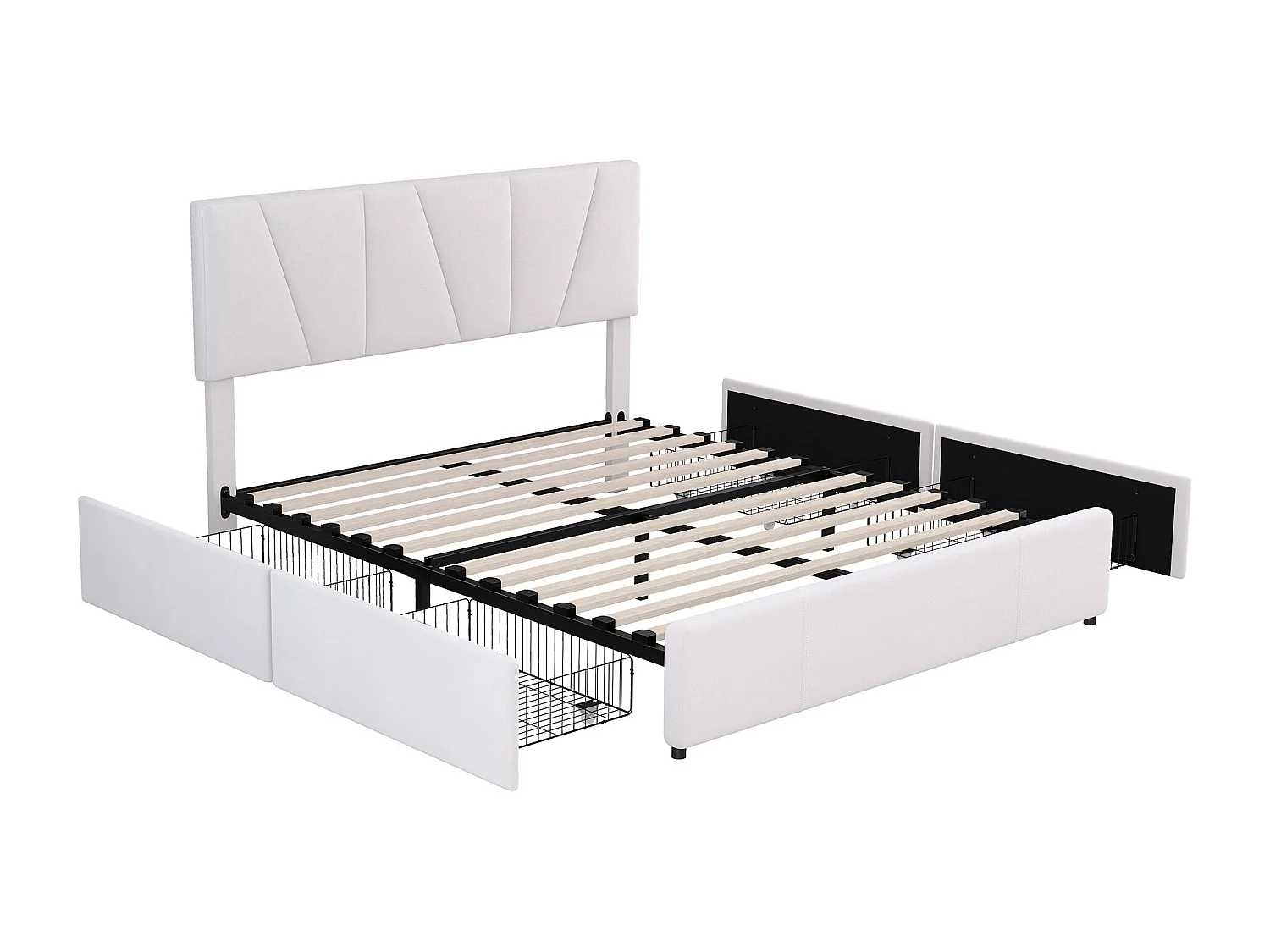 Bed met lades 140x200 cm - beige fluweel - tienerbed met verstelbaar hoofdeinde - 4 lades - zonder matras