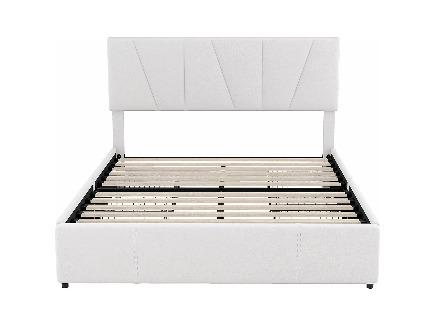 Bed met lades 140x200 cm - beige fluweel - tienerbed met verstelbaar hoofdeinde - 4 lades - zonder matras