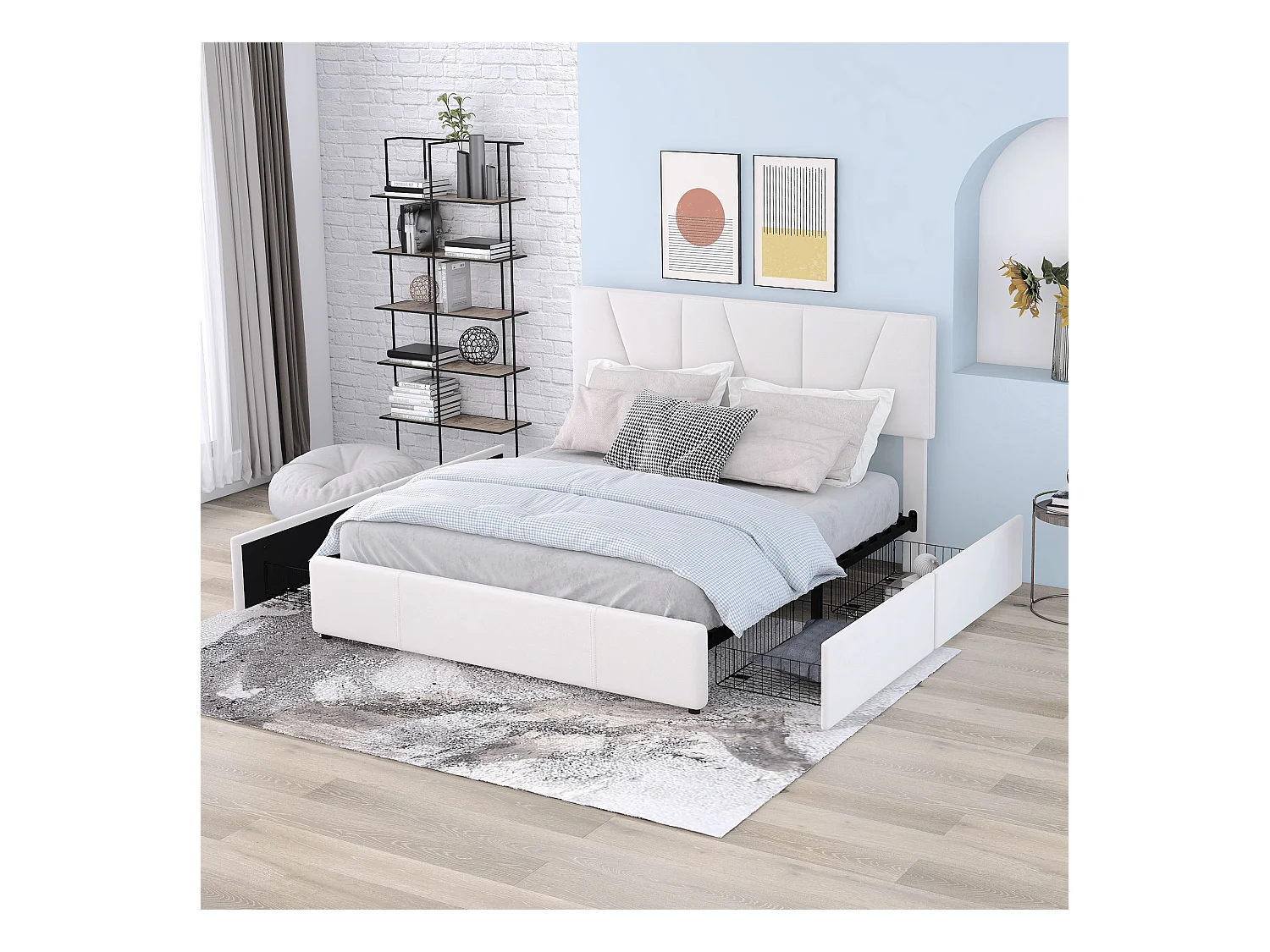 Lit avec tiroirs Lit plateforme rembourré 140x200 cm avec 4 tiroirs - Beige