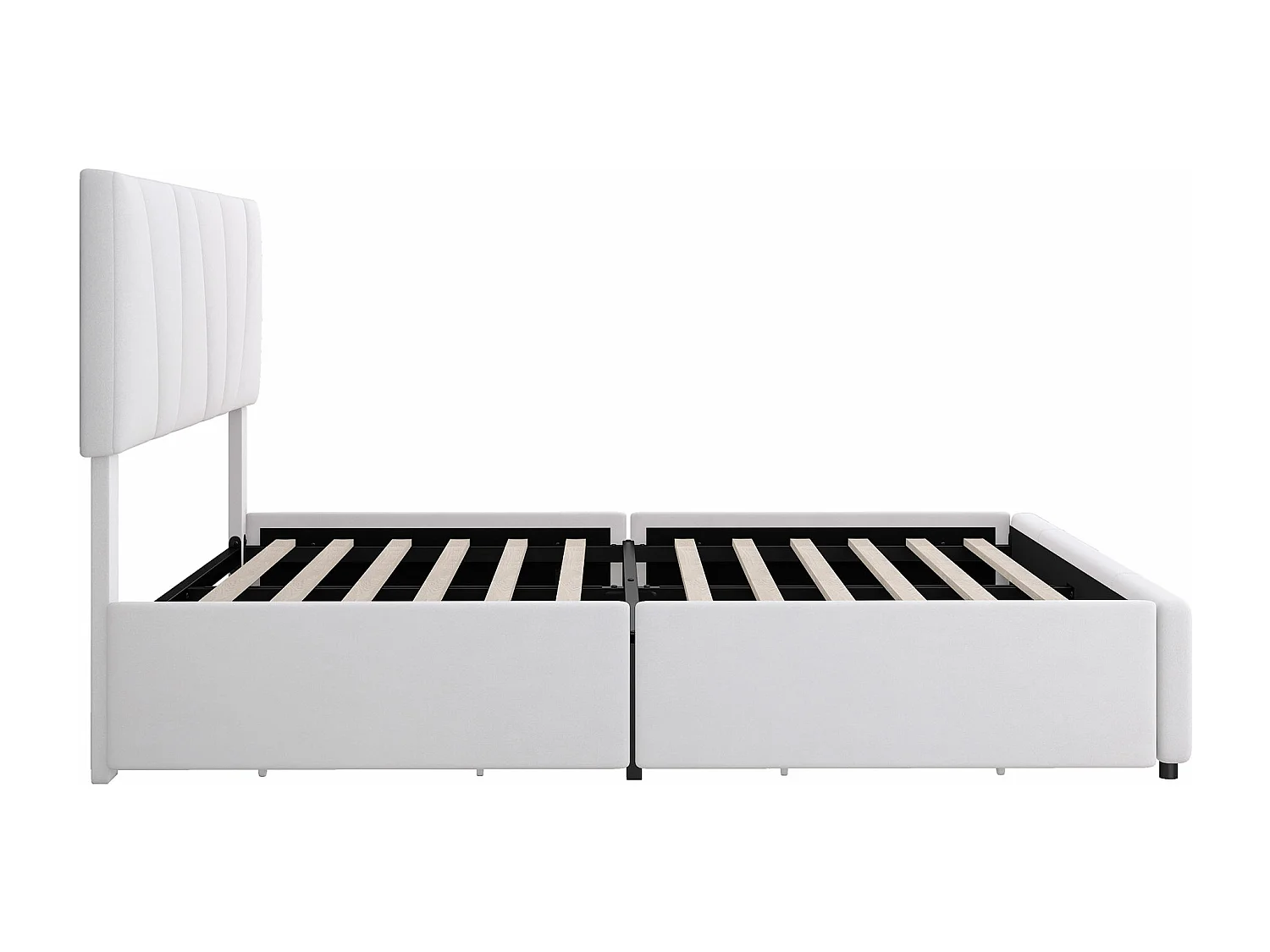 Bett mit Schubladen 140 x 200 cm – beigefarbener Samt – Jugendbett mit verstellbarem Kopfteil – 4 Schubladen – ohne Matratze