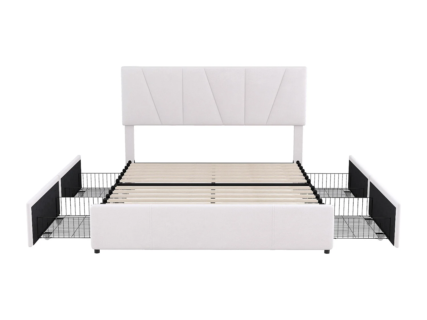 Bett mit Schubladen 140 x 200 cm – beigefarbener Samt – Jugendbett mit verstellbarem Kopfteil – 4 Schubladen – ohne Matratze