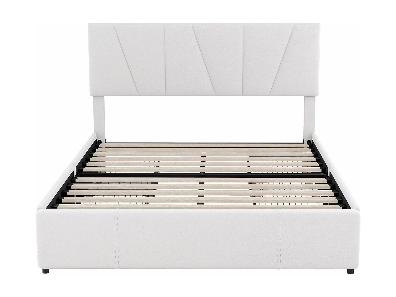 Bett mit Schubladen 140 x 200 cm – beigefarbener Samt – Jugendbett mit verstellbarem Kopfteil – 4 Schubladen – ohne Matratze