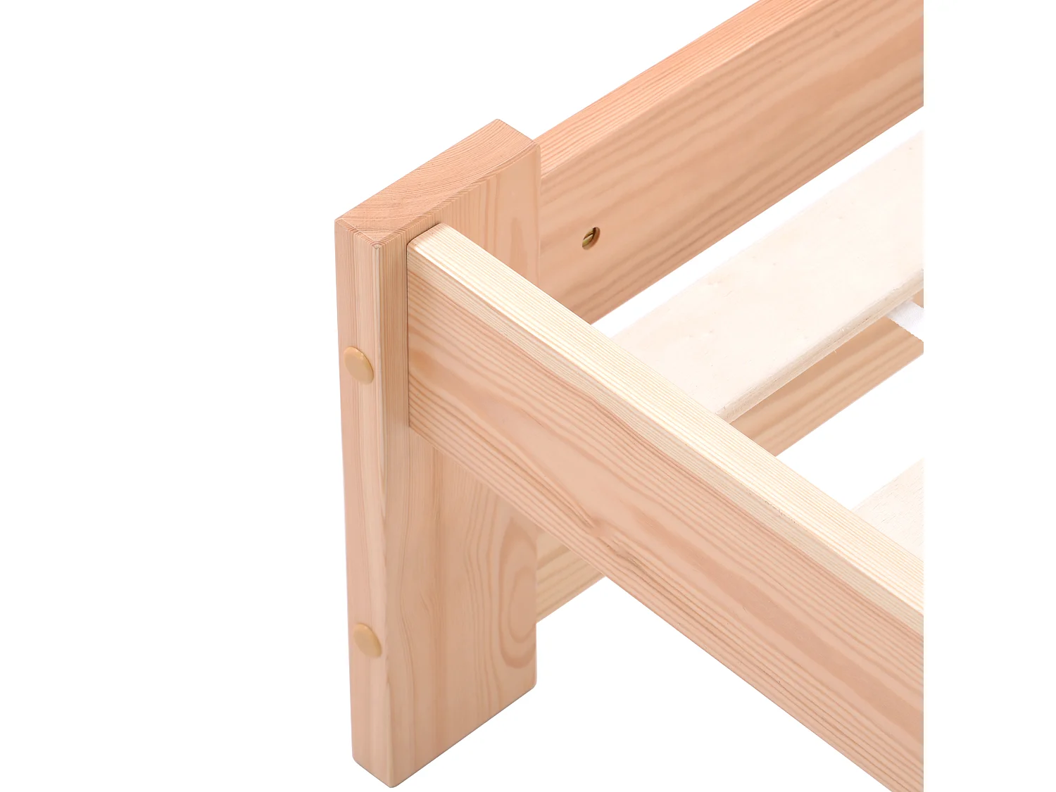 Lit Adulte Simple en bois massif  200x90 cm Tête de lit et sommier à lattes - Naturel