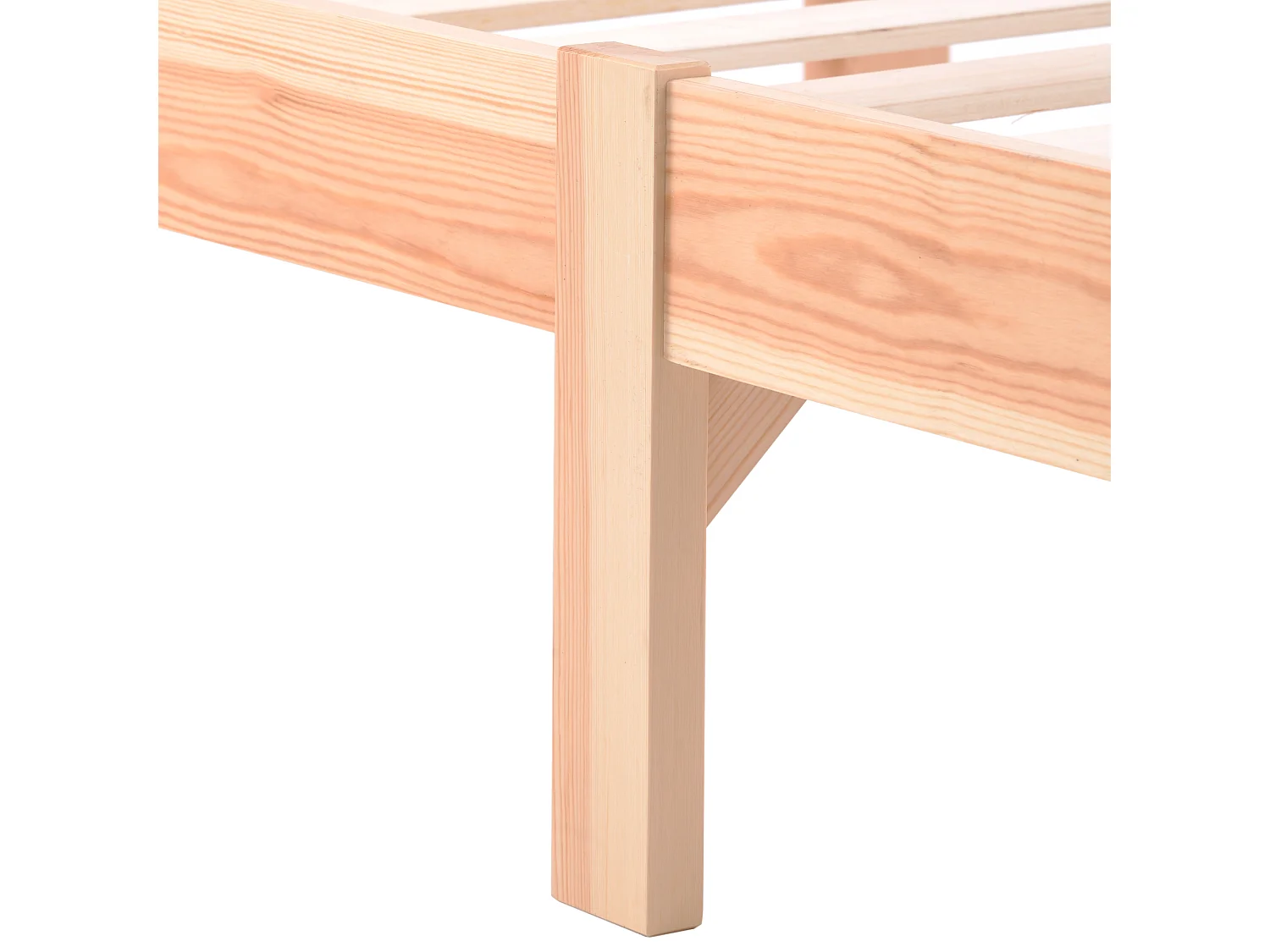 Lit Adulte Simple en bois massif  200x90 cm Tête de lit et sommier à lattes - Naturel
