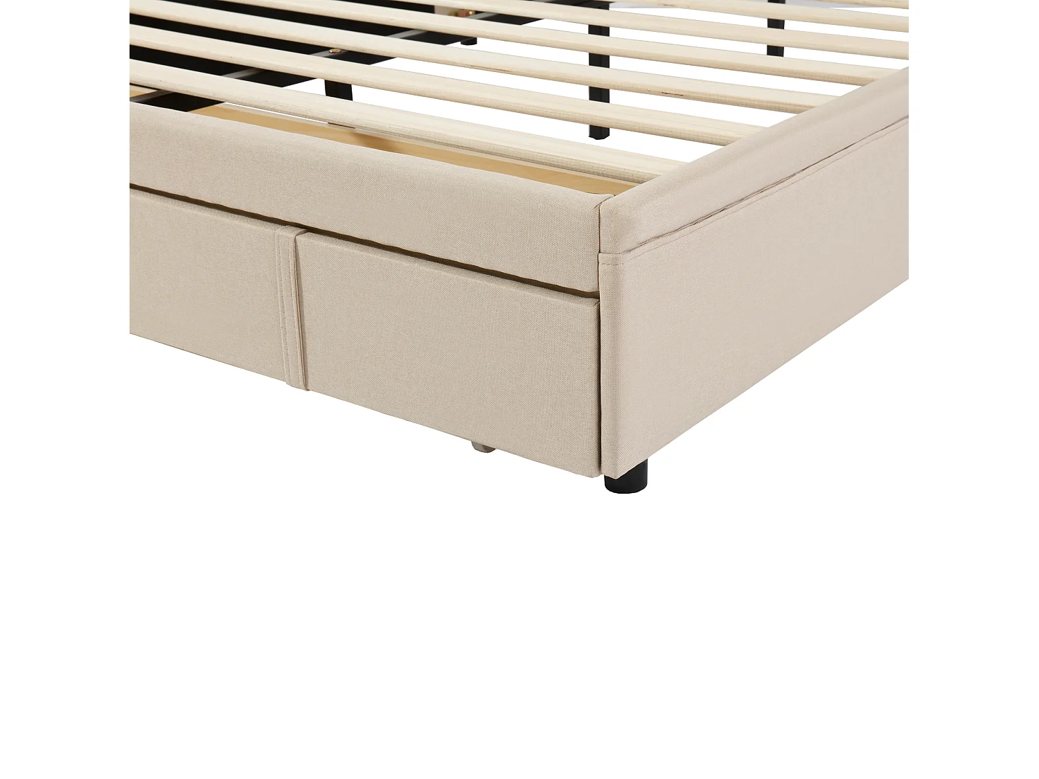 Bed 140x200 cm - beige linnen - gestoffeerd bed met rugleuning en lade - matras niet inbegrepen