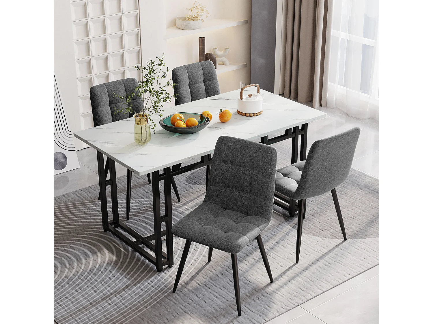 Table à manger de luxe légère 140x80x74 cm rectangulaire avec pieds métalliques - Blanc et Noir