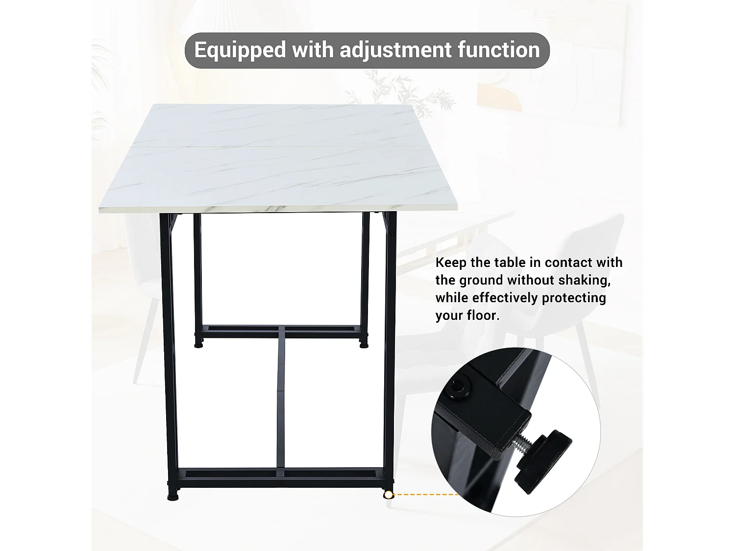 Table à manger de luxe légère 140x80x74 cm rectangulaire avec pieds métalliques - Blanc et Noir