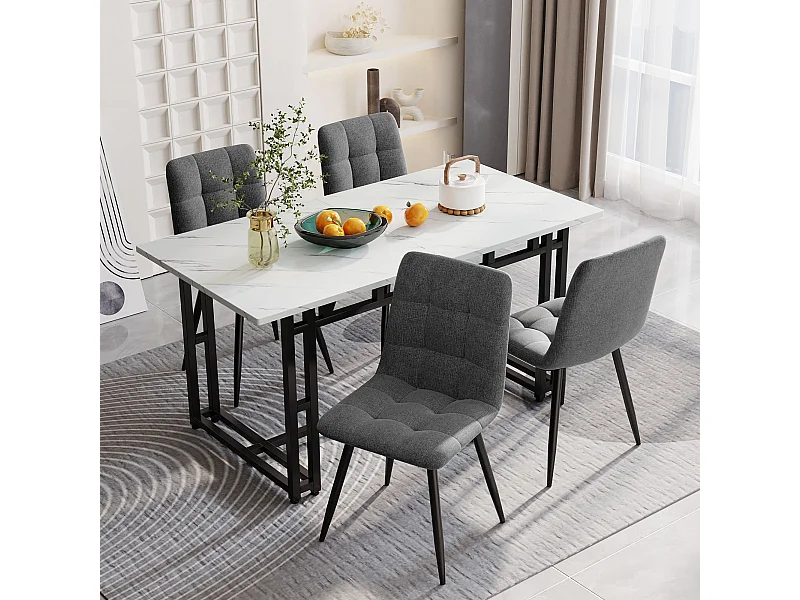 Table à manger de luxe légère 140x80x74 cm rectangulaire avec pieds métalliques - Blanc et Noir