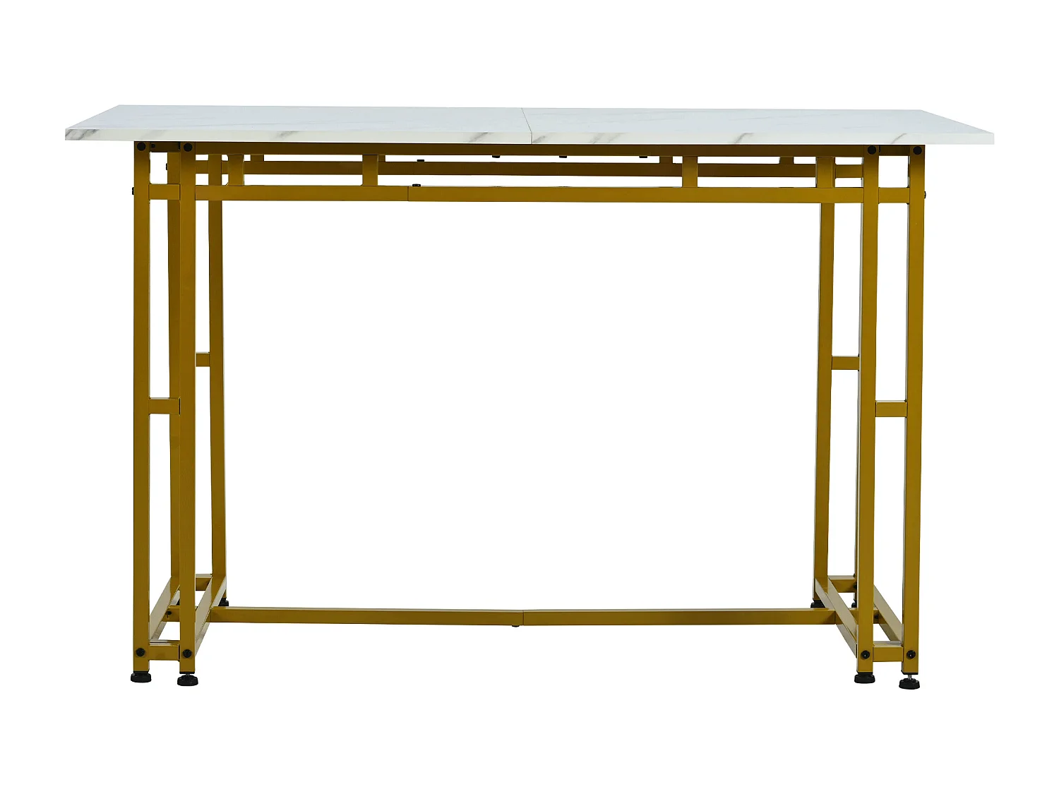 Table à manger de luxe légère 120x70x74 cm rectangulaire avec pieds métalliques - Blanc et Or