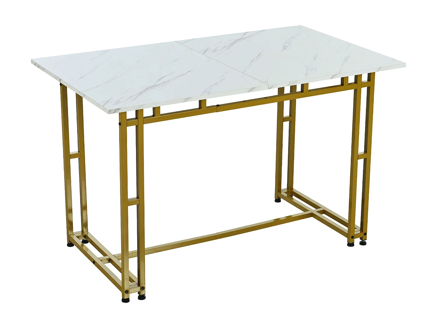 Table à manger de luxe légère 120x70x74 cm rectangulaire avec pieds métalliques - Blanc et Or