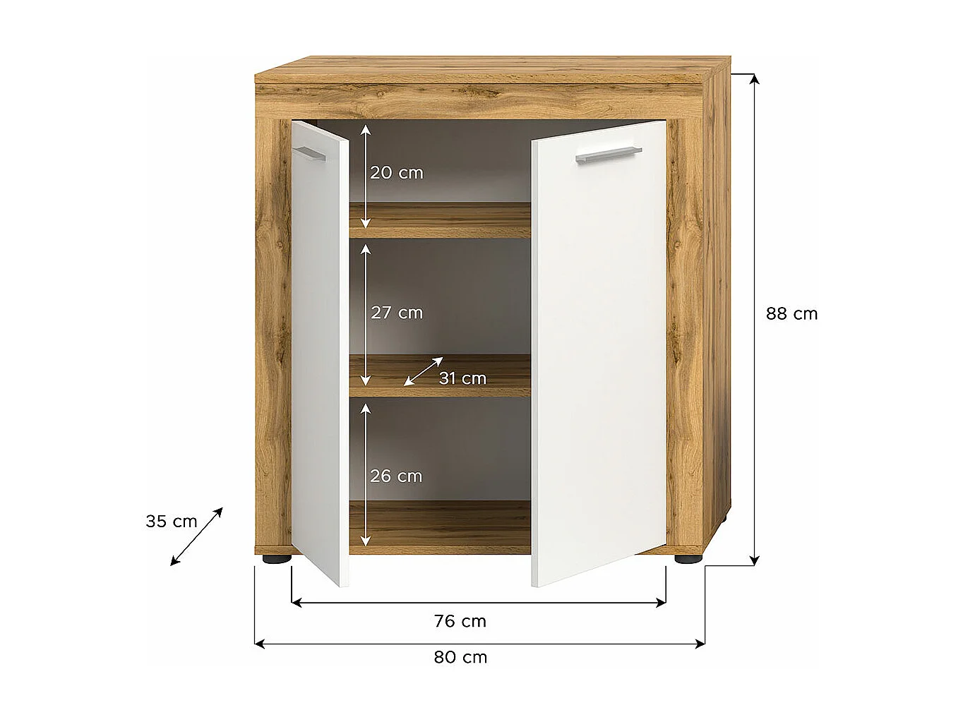 Credenza Aosta 2 ante bianca, decoro rovere.