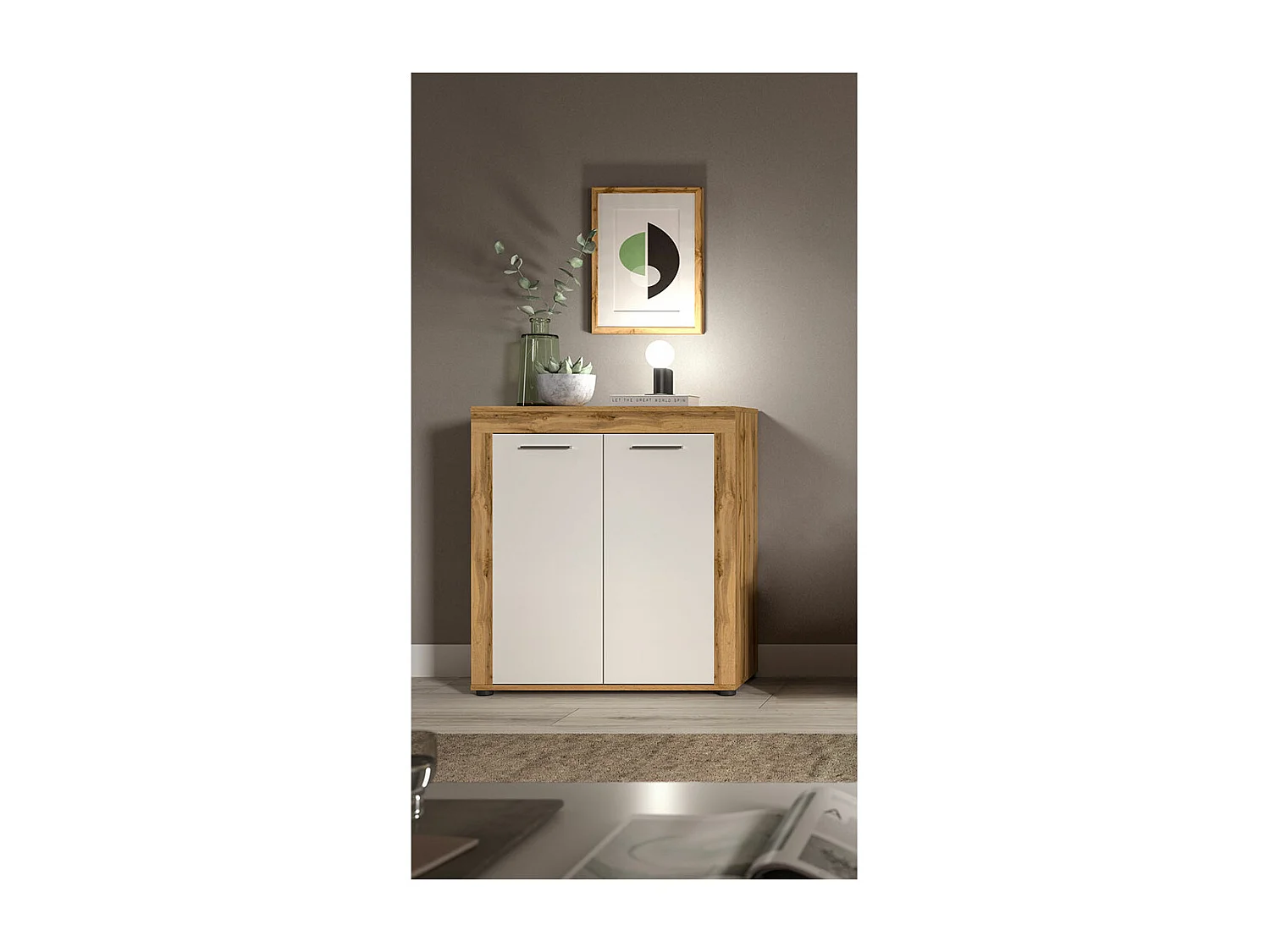 Credenza Aosta 2 ante bianca, decoro rovere.