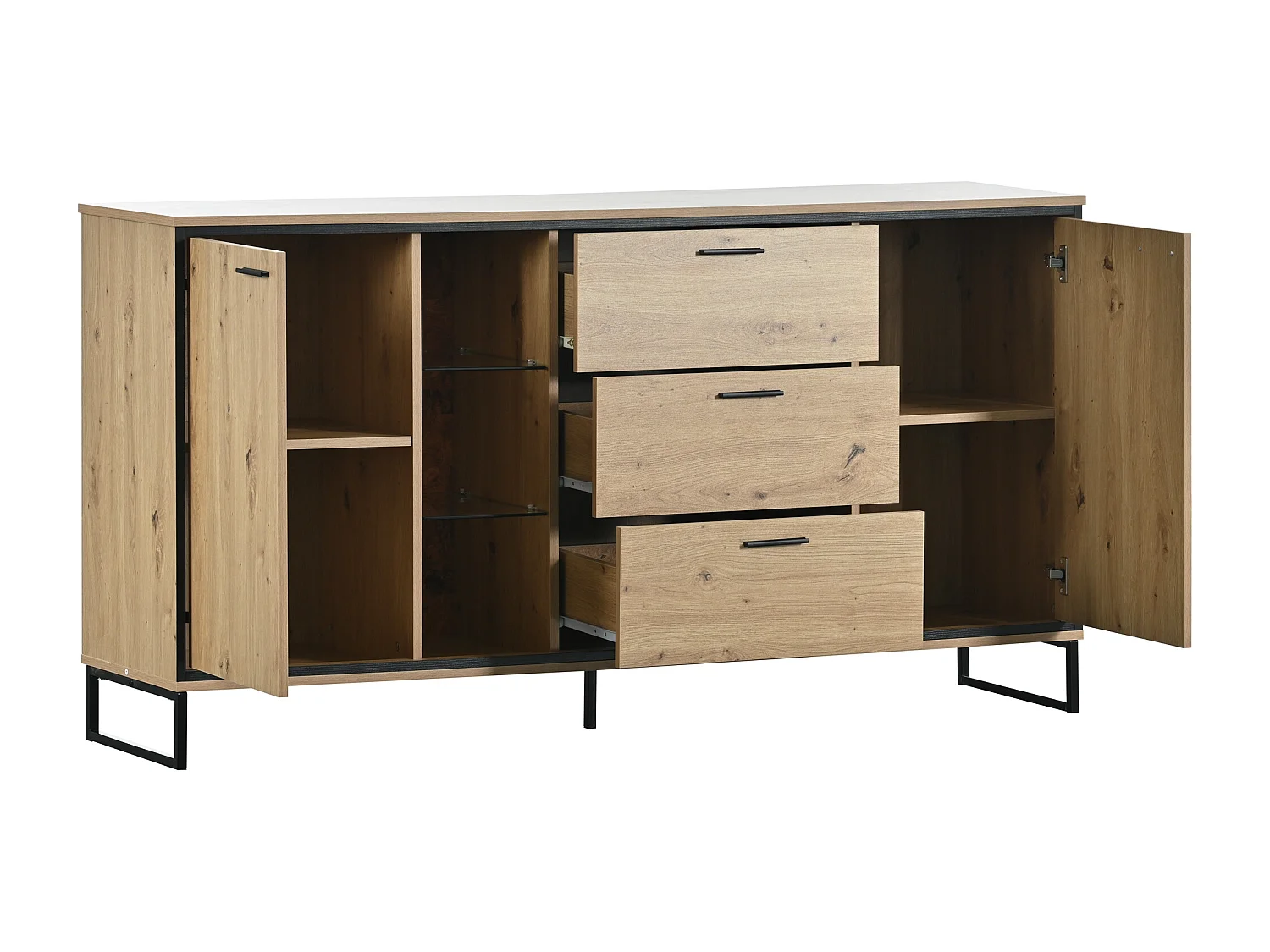 Buffet en bois de salon avec 3 tiroirs et 2 portes - 160x40x85 cm