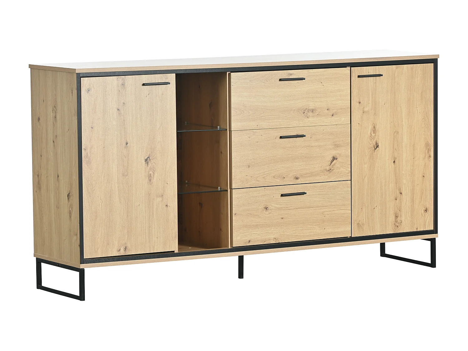 Buffet en bois de salon avec 3 tiroirs et 2 portes - 160x40x85 cm