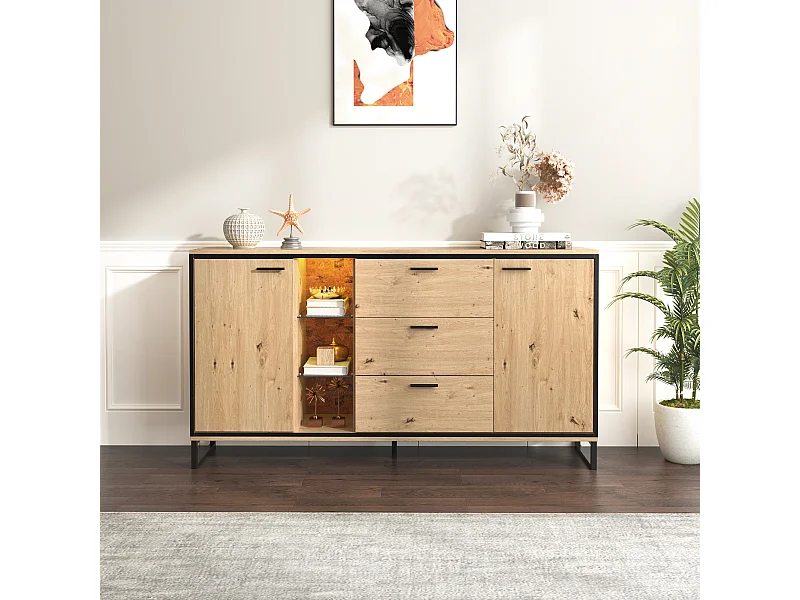 Buffet en bois de salon avec 3 tiroirs et 2 portes - 160x40x85 cm