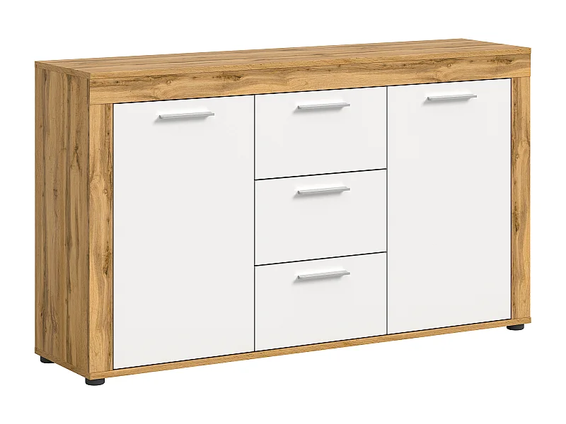 Aosta - Buffet en mélaminé blanc et chêne, L/H/P 125x80x35