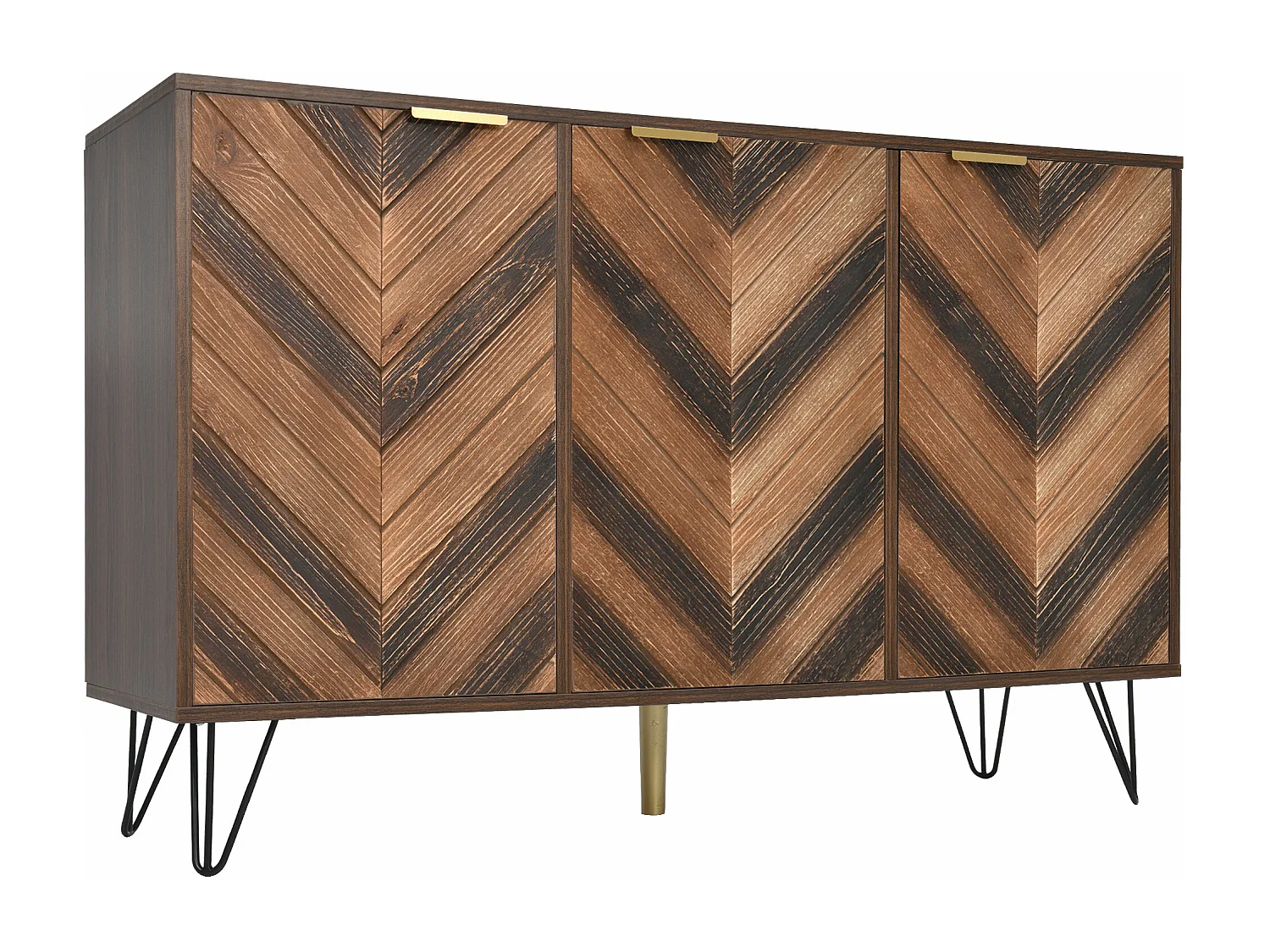 Buffet exclusif à 3portes 120x38x76.5 cm - plaquée bois massif, aspect concave et convexe