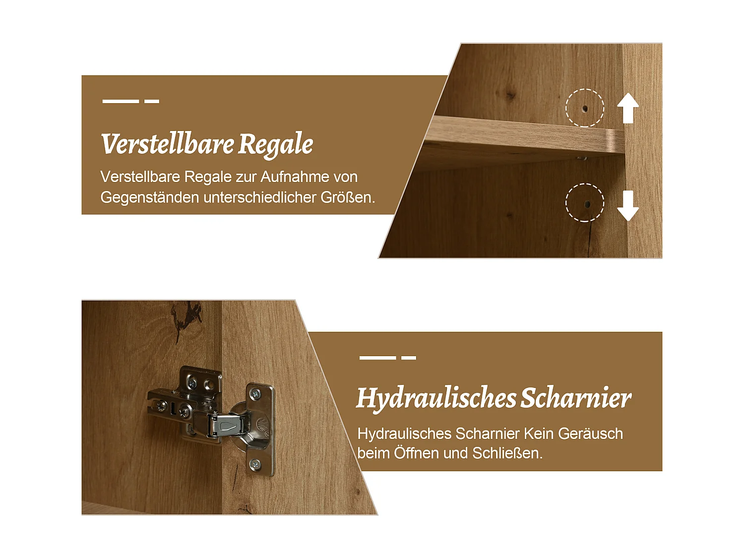 Buffet naturel avec 3 portes et 3 tiroirs de rangement, poignées en métal - pour salon et salle à manger