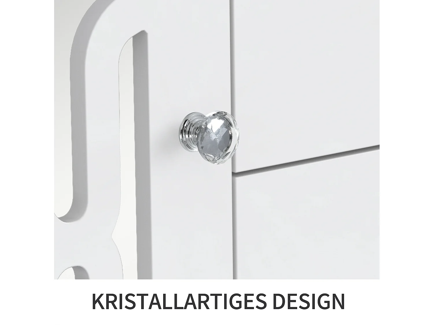 Buffet en miroir 147,5x40x102 cm avec poignées en cristal froid - blanc