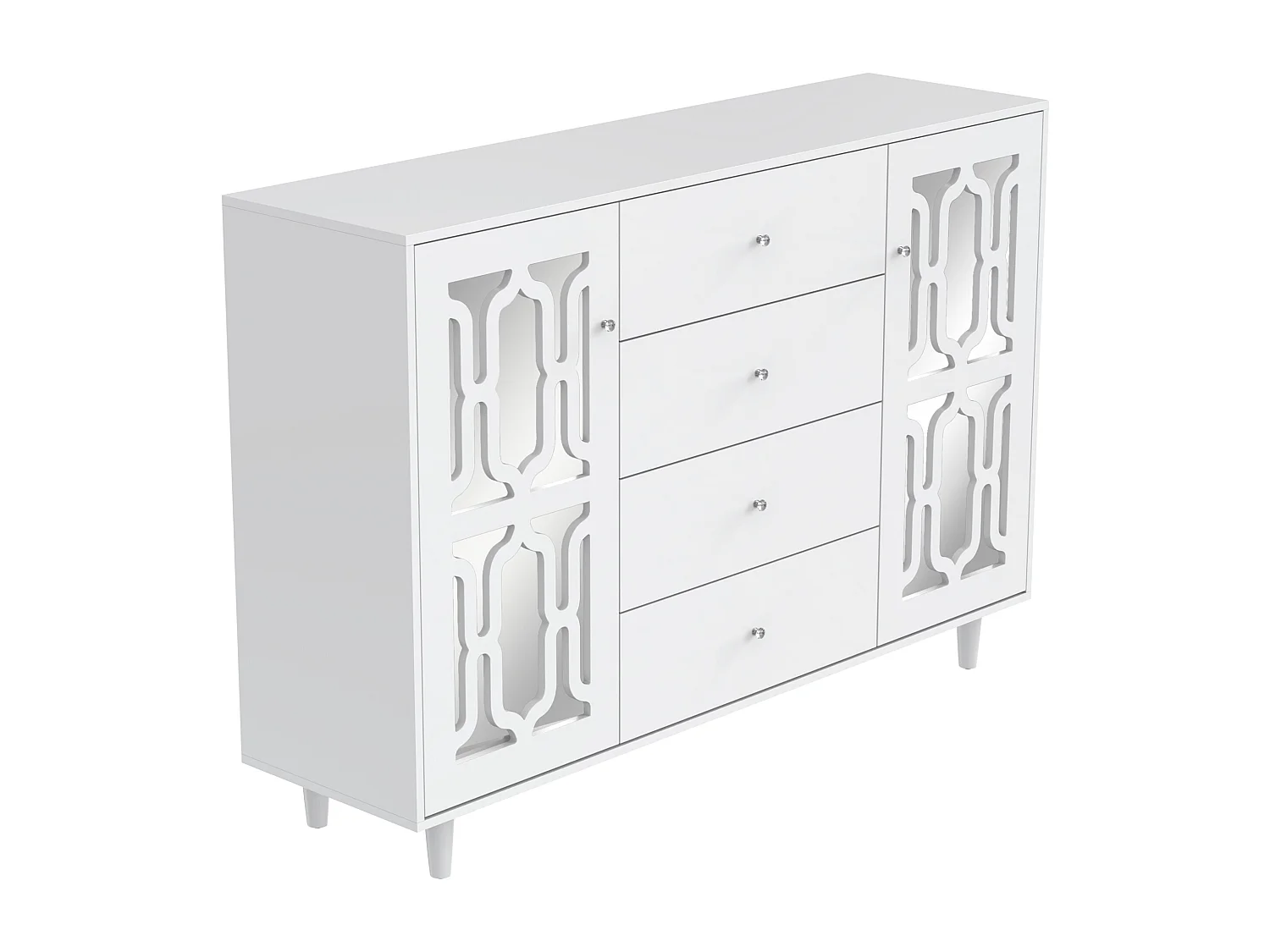 Buffet en miroir 147,5x40x102 cm avec poignées en cristal froid - blanc