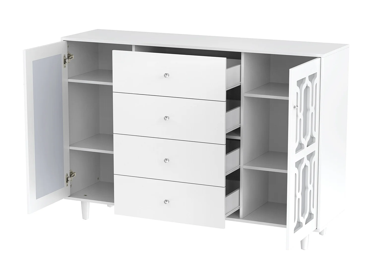 Buffet en miroir 147,5x40x102 cm avec poignées en cristal froid - blanc