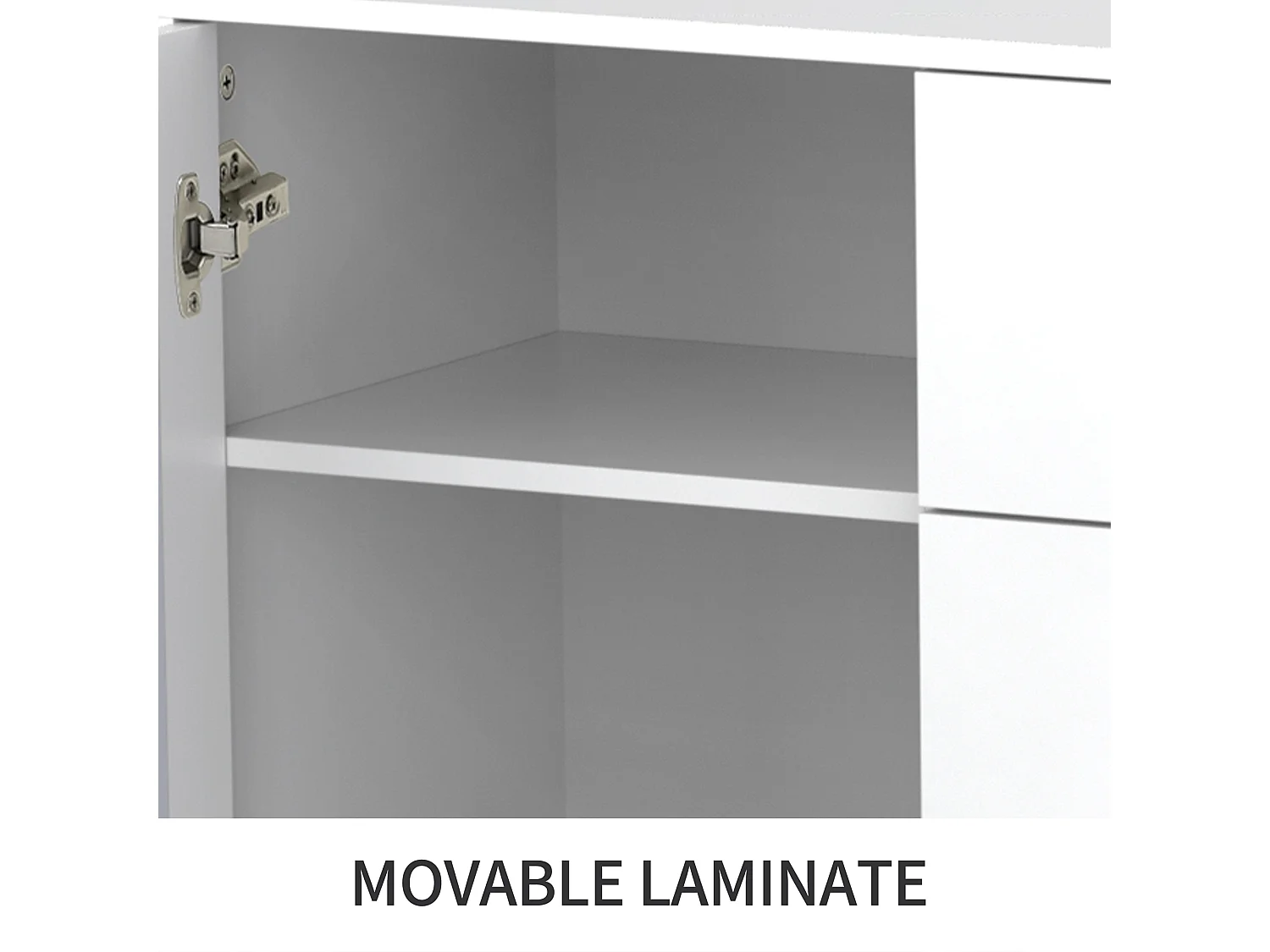 Buffet en miroir 147,5x40x102 cm avec poignées en cristal froid - blanc