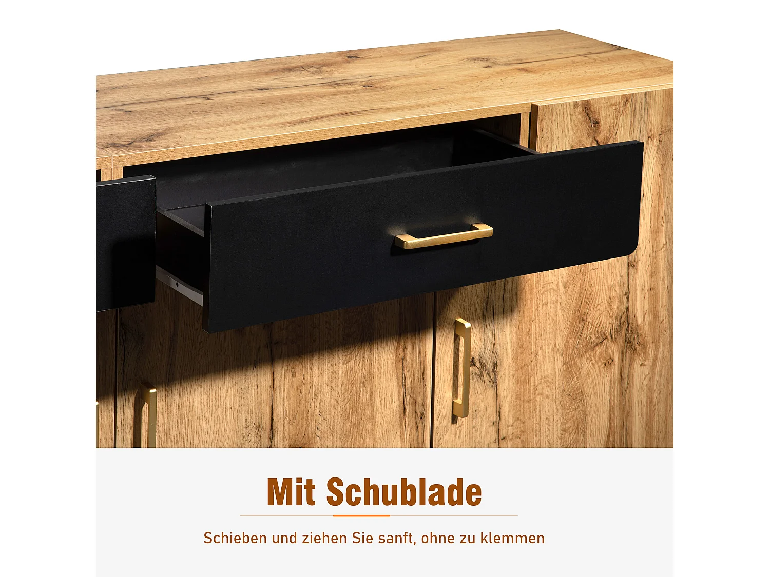 Buffet naturel avec 4 portes et 2 tiroirs - 208x39.5x80 cm