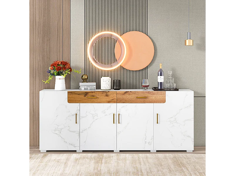 Buffet blanc avec 4 portes et 2 tiroirs - 208x39.5x80 cm