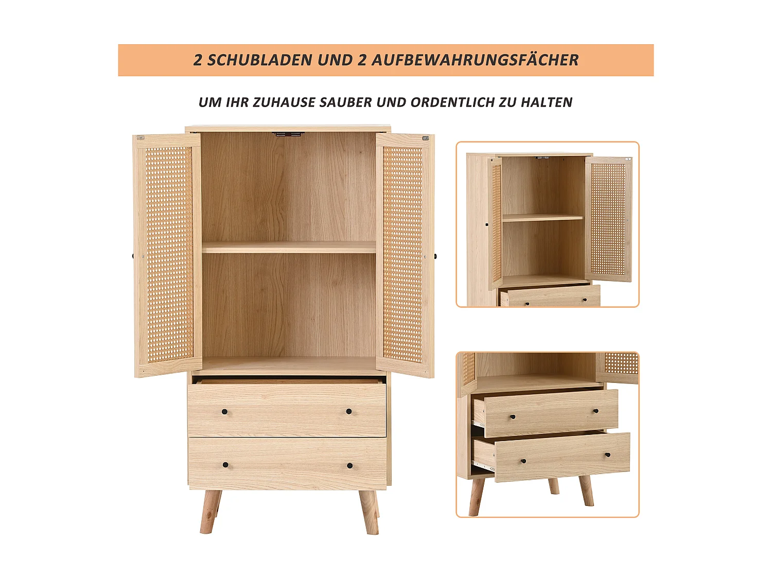 Buffet haut 60x120x40 cm avec porte et 2 tiroirs - Panneaux de particules - Naturel