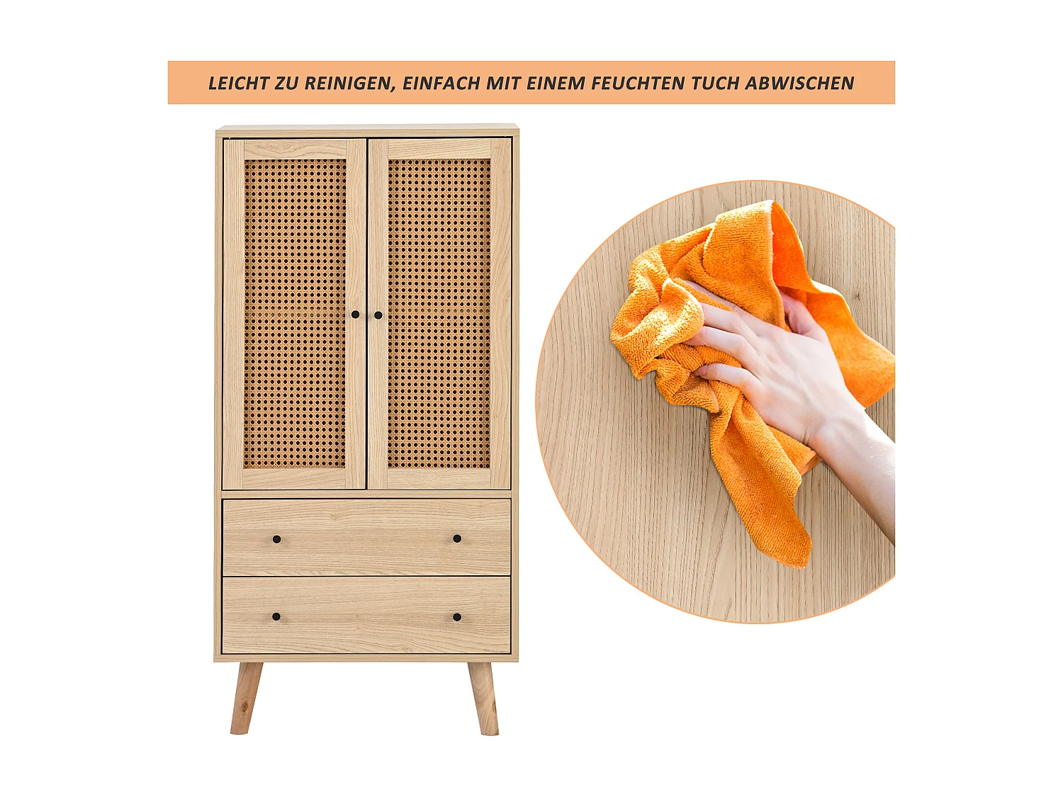 Buffet haut 60x120x40 cm avec porte et 2 tiroirs - Panneaux de particules - Naturel