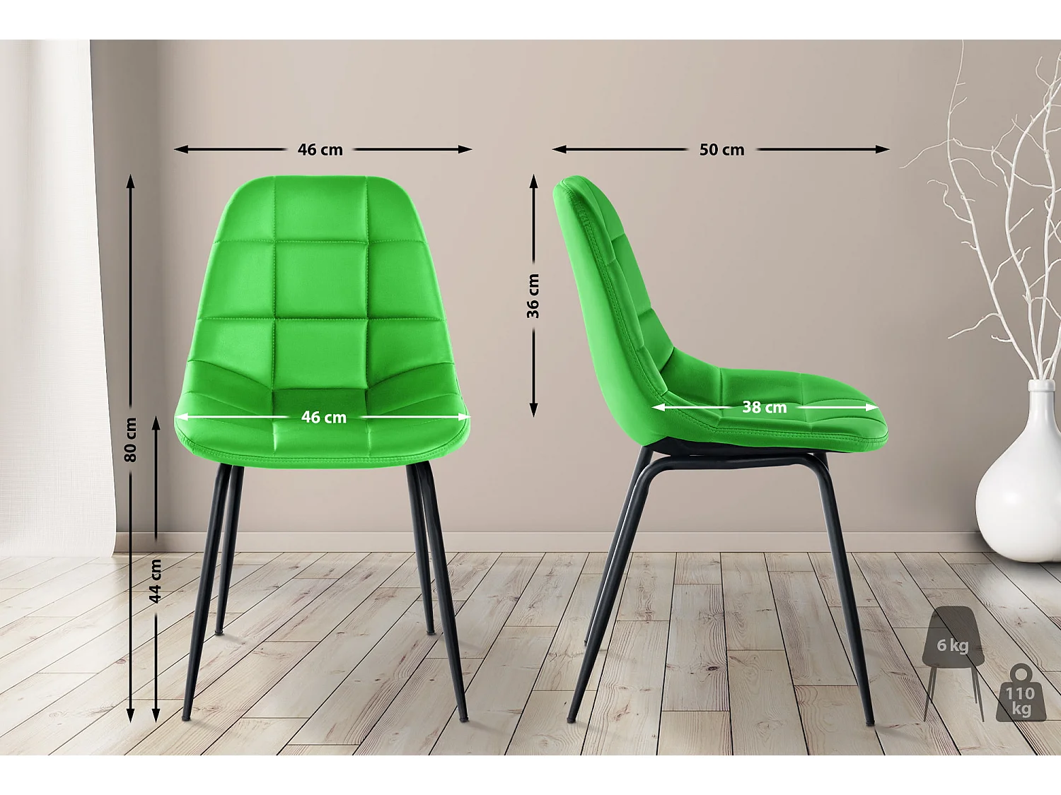 chaise salle à manger - Similicuir & Métal noir mat - Vert - Tom