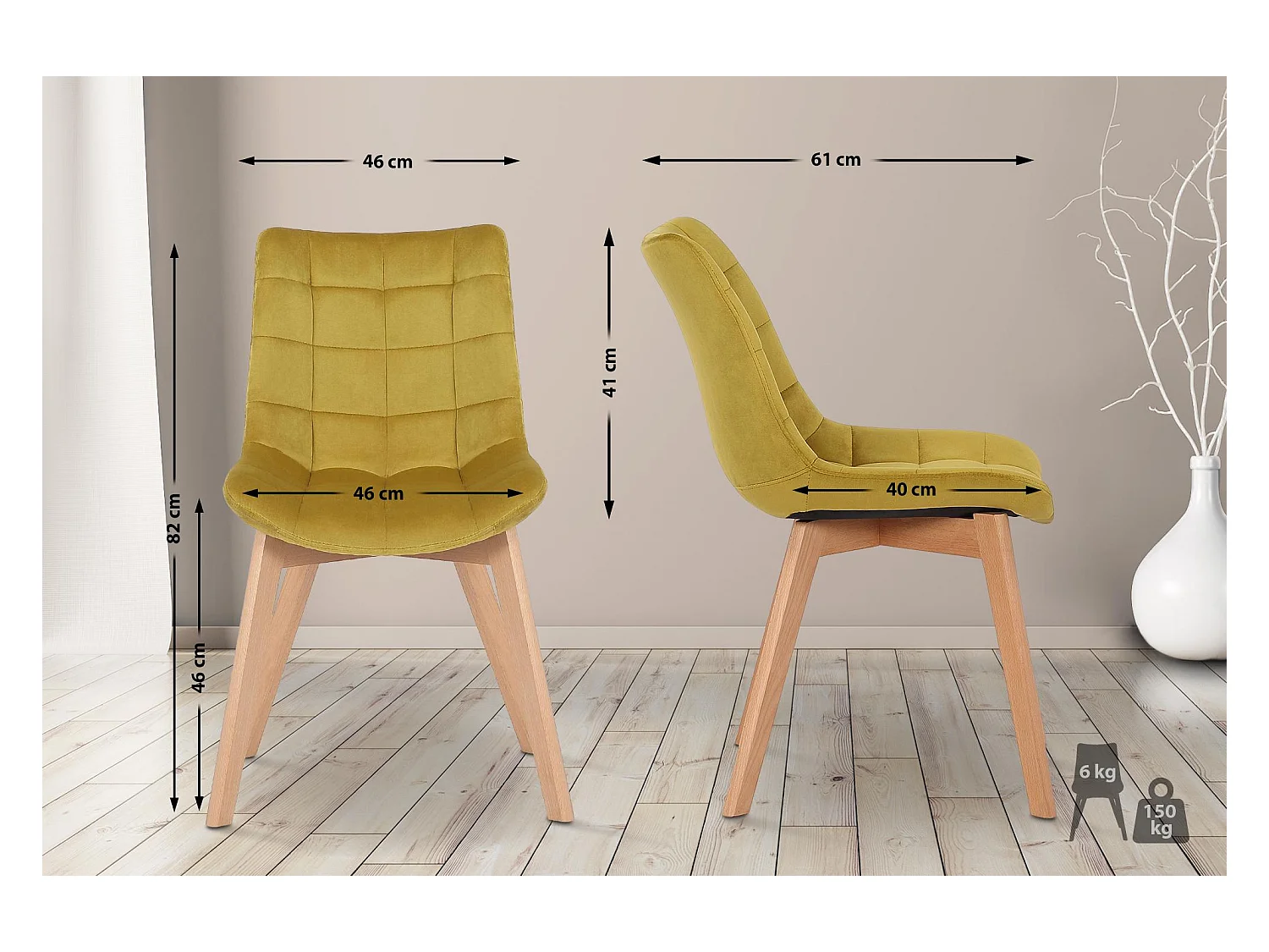 chaise salle à manger - Velours & Nature - Jaune - Passaic