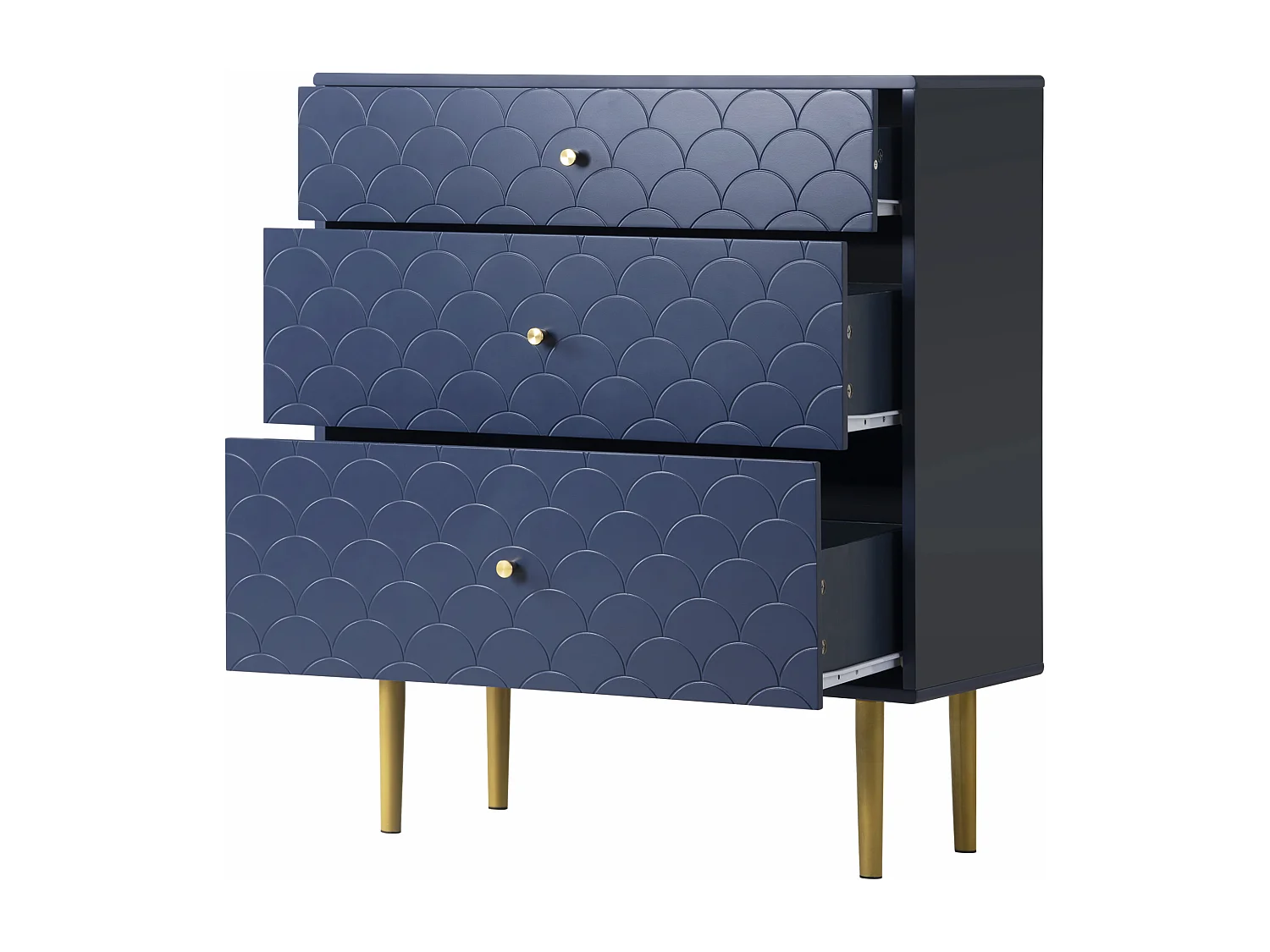 Commode Buffet en métal et bois avec 3 tiroirs - bleu marine - 89x75x40 cm