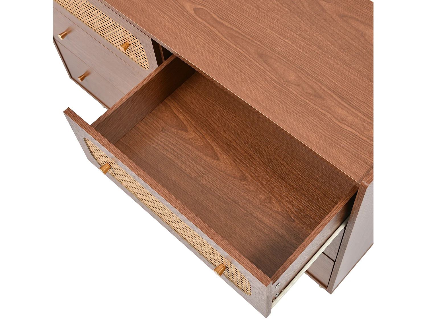 Commode à 6 tiroirs, buffet haut enfilade en rotin pour chambres - naturel - 90x120x40 cm