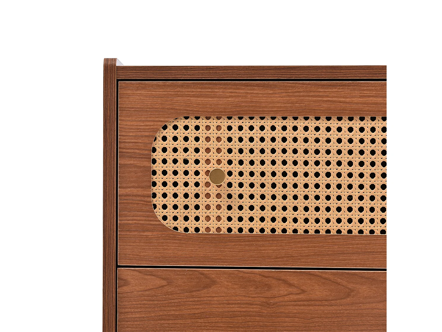 Commode à 6 tiroirs, buffet haut enfilade en rotin pour chambres - naturel - 90x120x40 cm