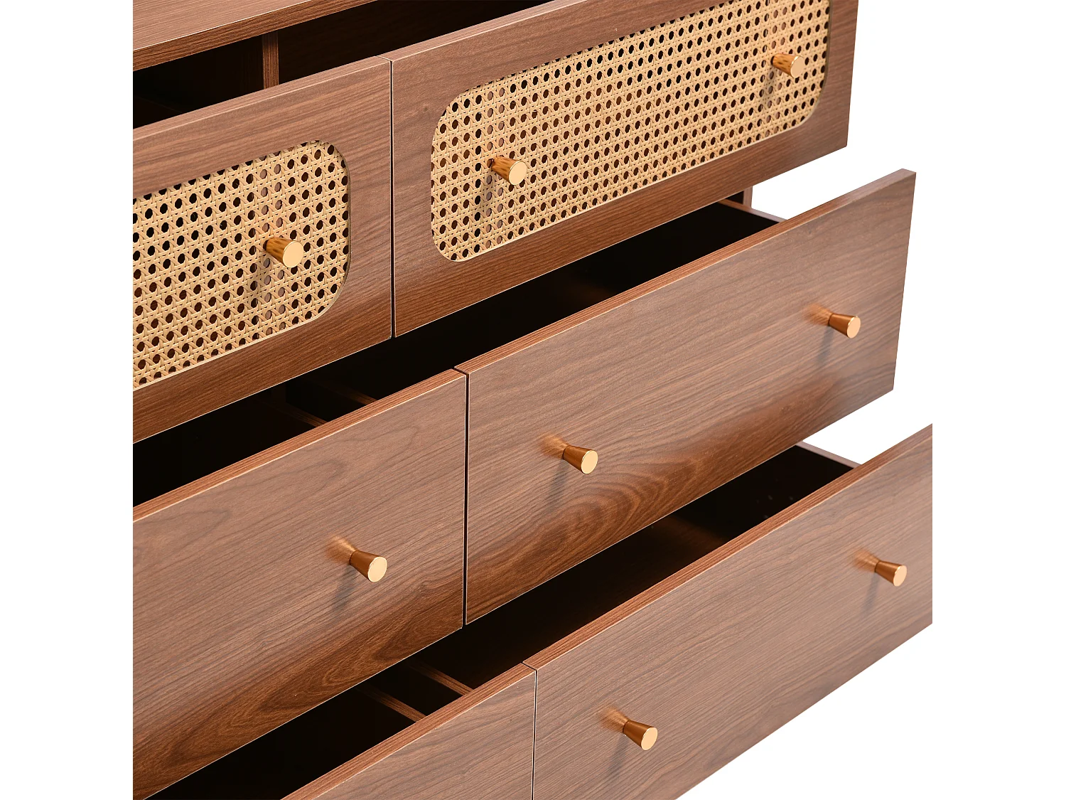 Commode à 6 tiroirs, buffet haut enfilade en rotin pour chambres - naturel - 90x120x40 cm