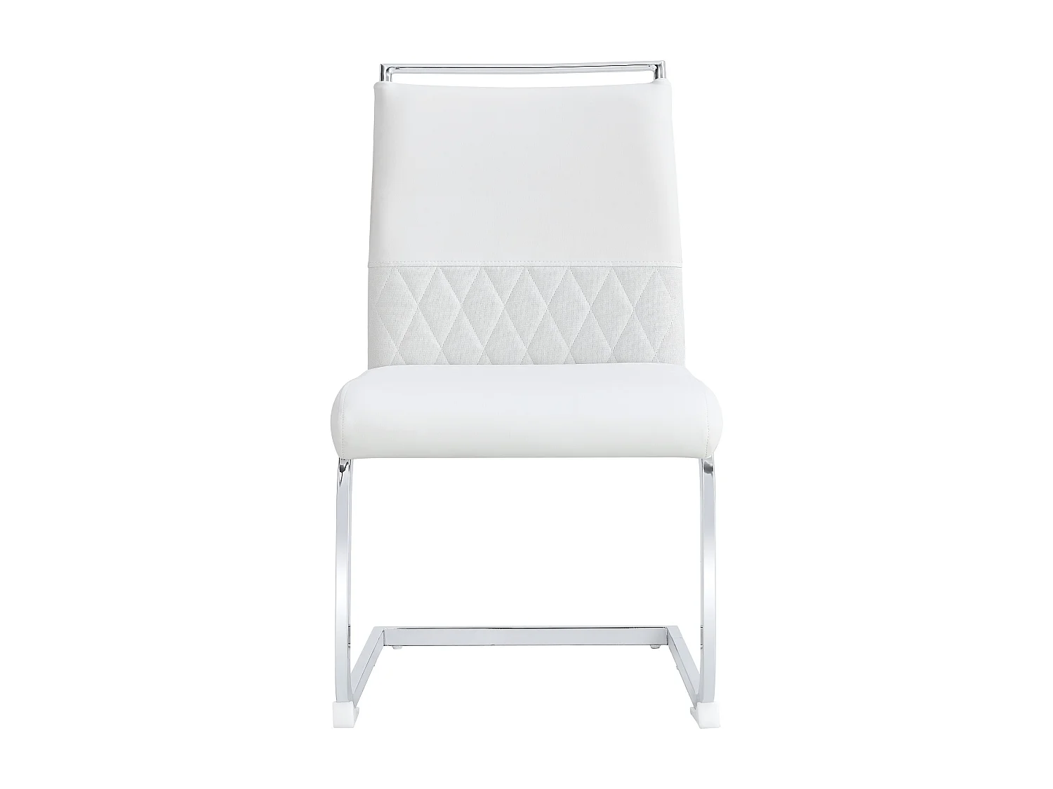 Lot de 2 chaises de salle à manger - Similicuir blanc et lin - Dossier rembourré - Pieds argentés