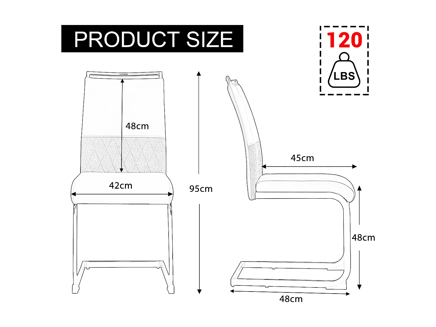 Lot de 6 chaises de salle à manger - Similicuir noir et lin - Dossier rembourré - Pieds argentés