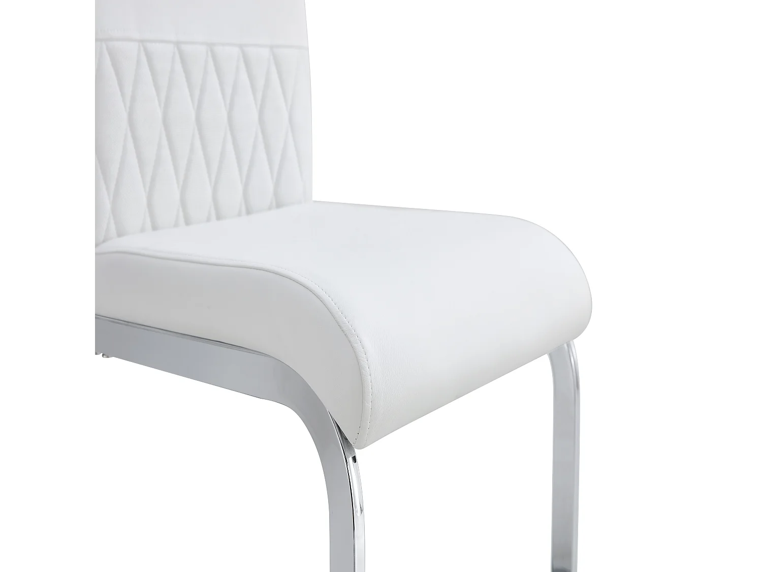 Lot de 4 chaises de salle à manger - Similicuir blanc et lin - Dossier rembourré - Pieds argentés