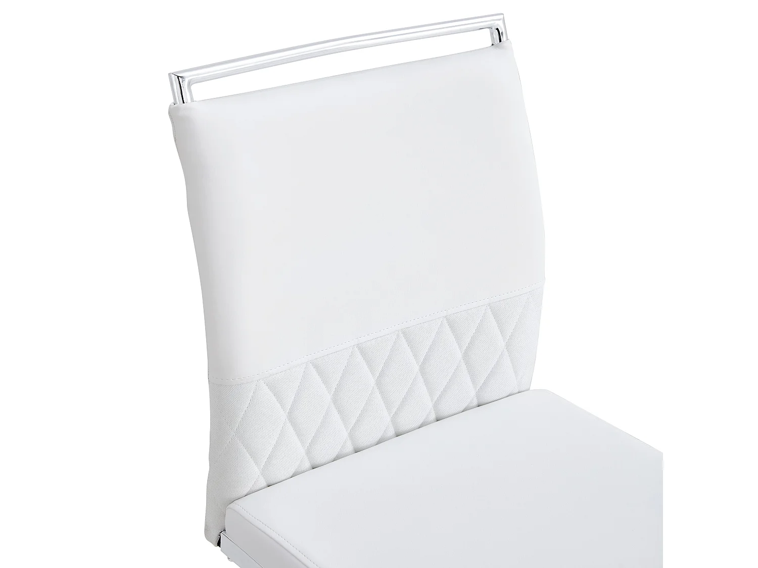 Lot de 4 chaises de salle à manger - Similicuir blanc et lin - Dossier rembourré - Pieds argentés